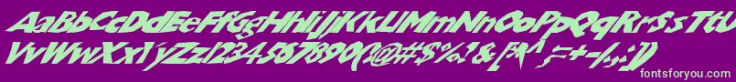 Chunkoblockoslantedwild-Schriftart – Grüne Schriften auf violettem Hintergrund