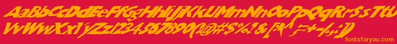 フォントChunkoblockoslantedwild – 赤い背景にオレンジの文字