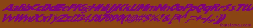 Chunkoblockoslantedwild-Schriftart – Violette Schriften auf braunem Hintergrund