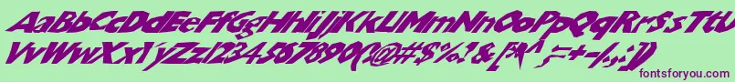 フォントChunkoblockoslantedwild – 緑の背景に紫のフォント