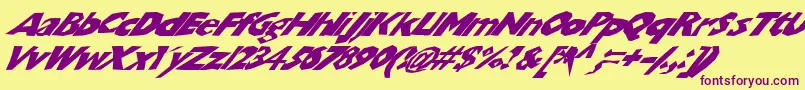 Chunkoblockoslantedwild-Schriftart – Violette Schriften auf gelbem Hintergrund