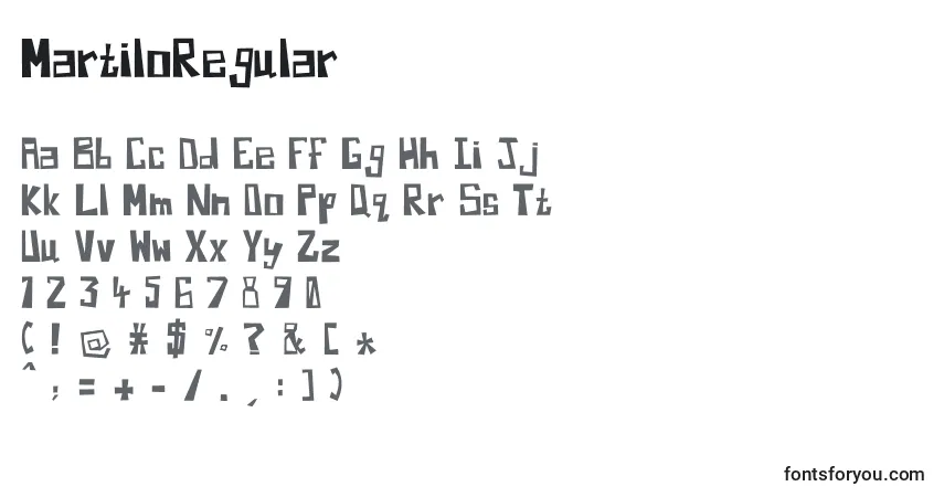 Шрифт MartiloRegular – алфавит, цифры, специальные символы