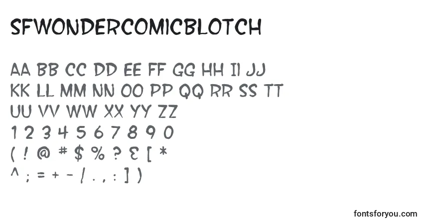 Czcionka SfWonderComicBlotch – alfabet, cyfry, specjalne znaki