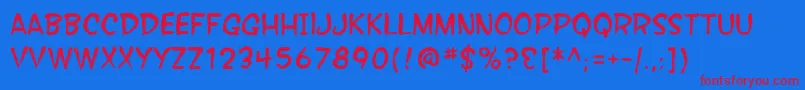 SfWonderComicBlotch-Schriftart – Rote Schriften auf blauem Hintergrund