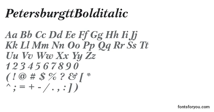 Czcionka PetersburgttBolditalic – alfabet, cyfry, specjalne znaki