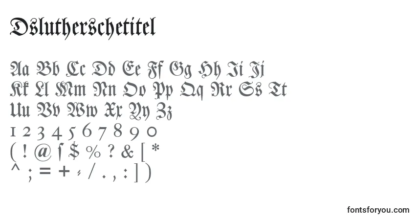 Czcionka Dslutherschetitel – alfabet, cyfry, specjalne znaki