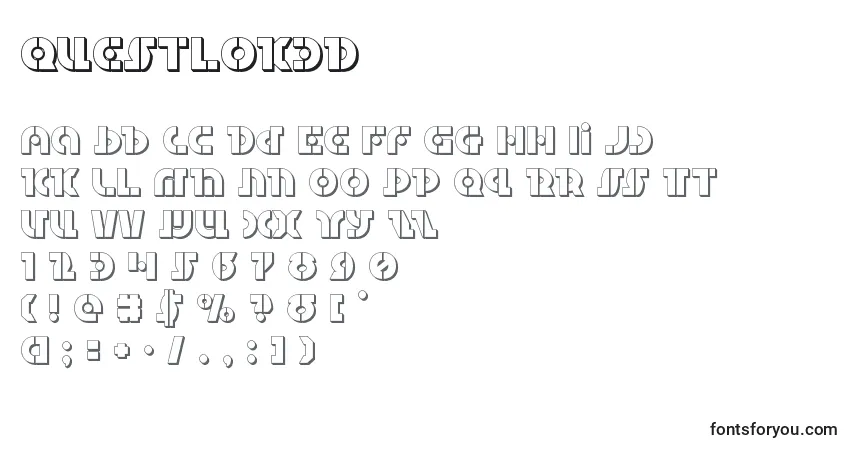 Czcionka Questlok3D – alfabet, cyfry, specjalne znaki