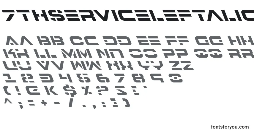 A fonte 7thServiceLeftalic – alfabeto, números, caracteres especiais