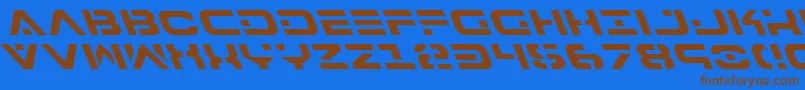 フォント7thServiceLeftalic – 茶色の文字が青い背景にあります。