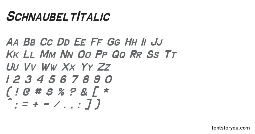 Schriftart SchnaubeltItalic – Alphabet, Zahlen, spezielle Symbole