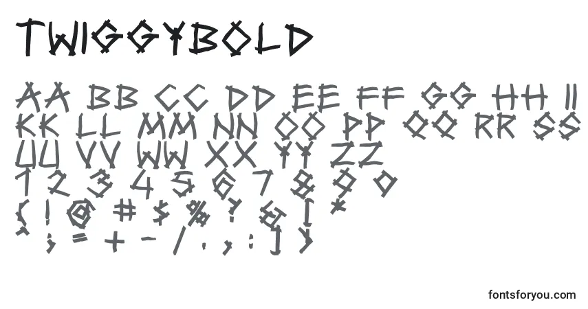 A fonte TwiggyBold – alfabeto, números, caracteres especiais