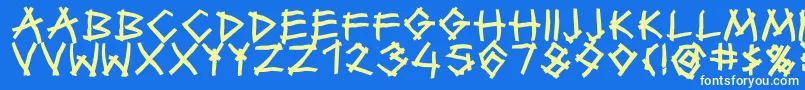TwiggyBold-Schriftart – Gelbe Schriften auf blauem Hintergrund