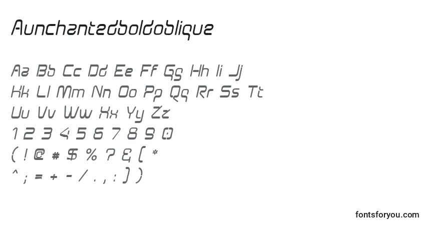 Czcionka Aunchantedboldoblique – alfabet, cyfry, specjalne znaki