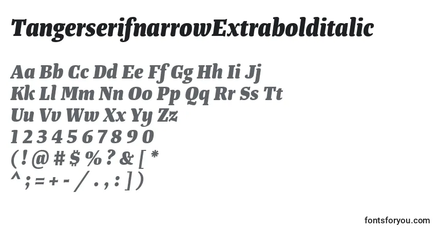 Schriftart TangerserifnarrowExtrabolditalic – Alphabet, Zahlen, spezielle Symbole