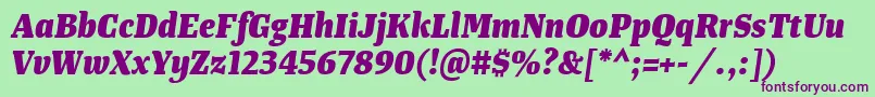 TangerserifnarrowExtrabolditalic Font – Purple Fonts on Green Background