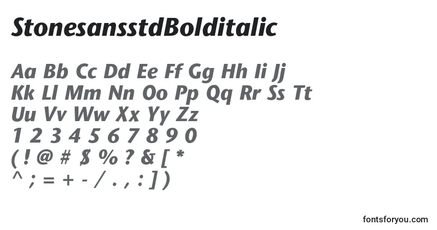 Шрифт StonesansstdBolditalic – алфавит, цифры, специальные символы