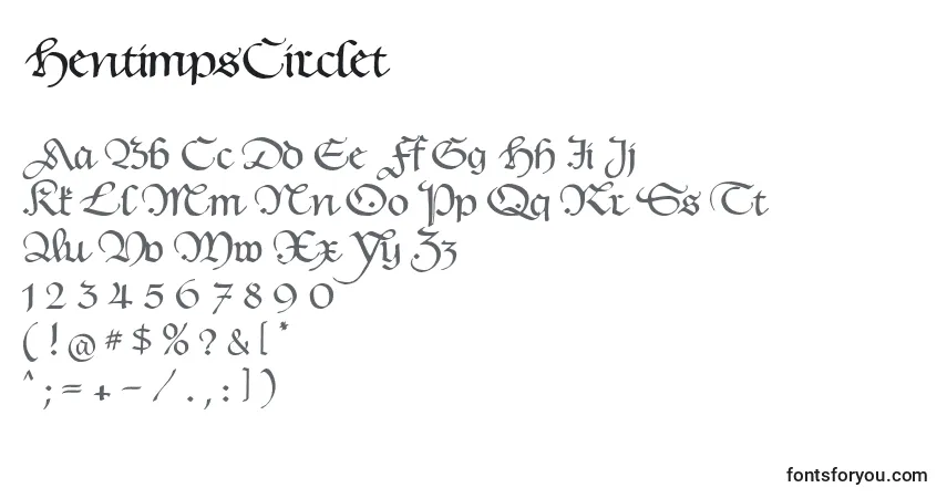 Czcionka HentimpsCirclet – alfabet, cyfry, specjalne znaki