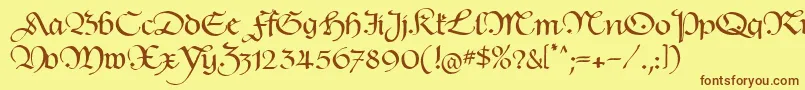 フォントHentimpsCirclet – 茶色の文字が黄色の背景にあります。