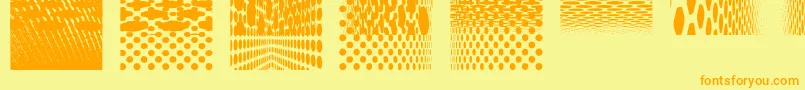 Kleinkarpets1-Schriftart – Orangefarbene Schriften auf gelbem Hintergrund