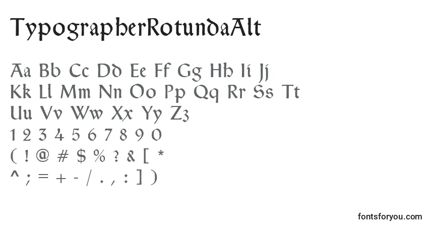 A fonte TypographerRotundaAlt – alfabeto, números, caracteres especiais