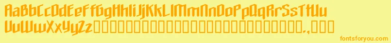 フォントTheloveyoufindinhell – オレンジの文字が黄色の背景にあります。