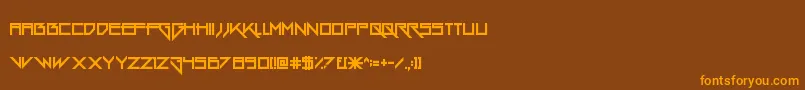 フォントGangWolfik – オレンジ色の文字が茶色の背景にあります。