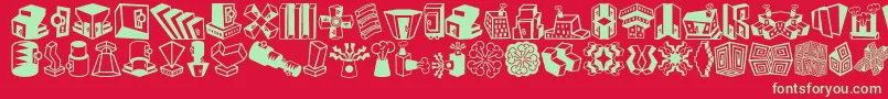 Minipicslilfeatures-Schriftart – Grüne Schriften auf rotem Hintergrund