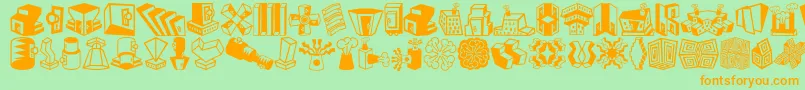 Minipicslilfeatures-fontti – oranssit fontit vihreällä taustalla