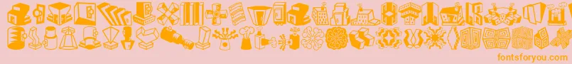 フォントMinipicslilfeatures – オレンジの文字がピンクの背景にあります。