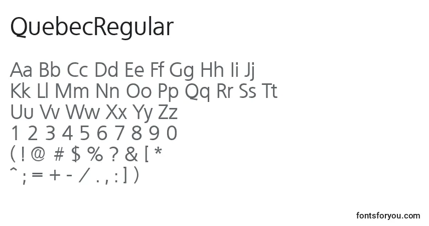 A fonte QuebecRegular – alfabeto, números, caracteres especiais