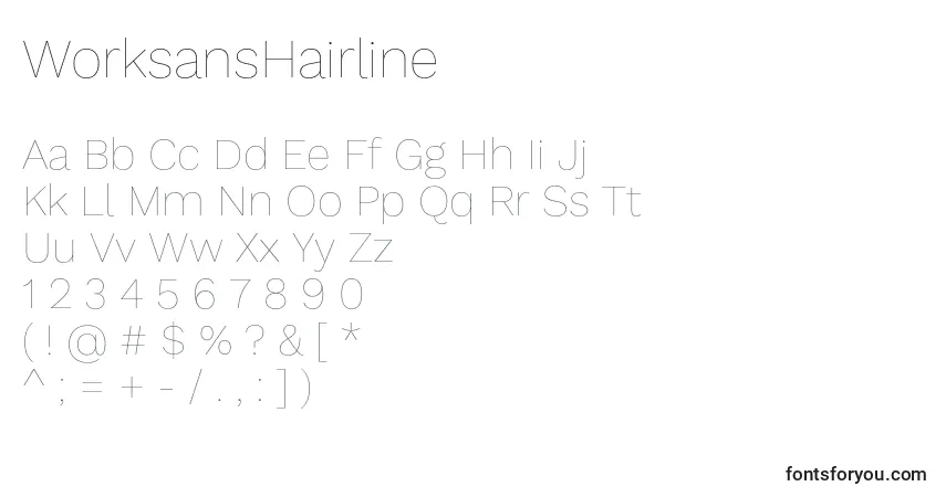 A fonte WorksansHairline – alfabeto, números, caracteres especiais