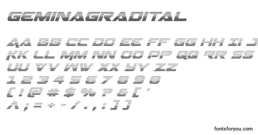 Schriftart Geminagradital – Alphabet, Zahlen, spezielle Symbole