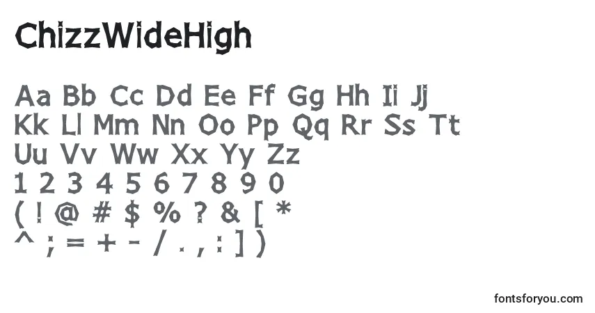 Czcionka ChizzWideHigh – alfabet, cyfry, specjalne znaki