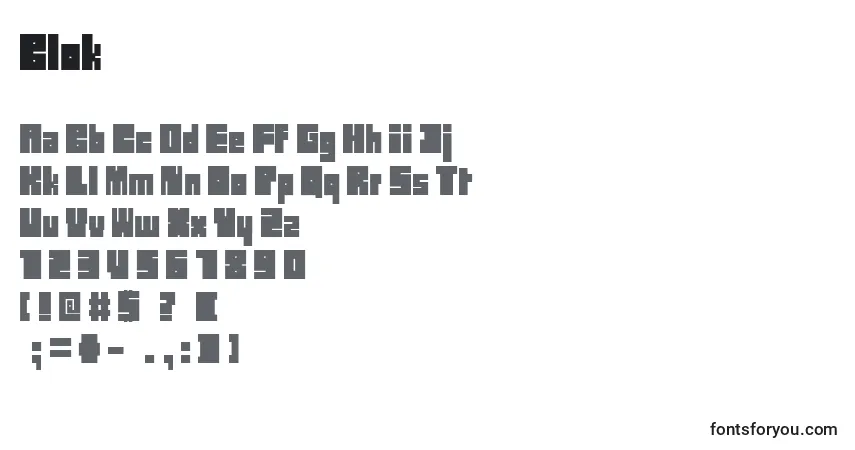 Schriftart Blok – Alphabet, Zahlen, spezielle Symbole
