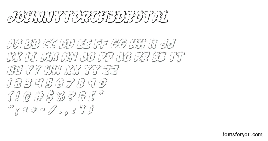 Czcionka Johnnytorch3Drotal – alfabet, cyfry, specjalne znaki