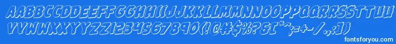 Johnnytorch3Drotal-Schriftart – Weiße Schriften auf blauem Hintergrund