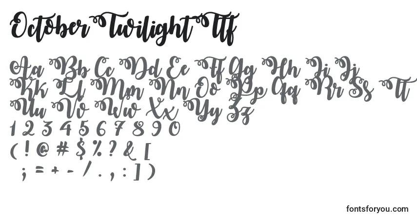 characters of octobertwilightttf font, letter of octobertwilightttf font, alphabet of  octobertwilightttf font
