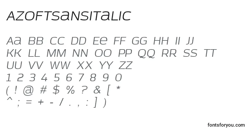 Czcionka AzoftSansItalic – alfabet, cyfry, specjalne znaki