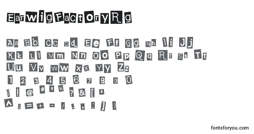 Czcionka EarwigFactoryRg – alfabet, cyfry, specjalne znaki
