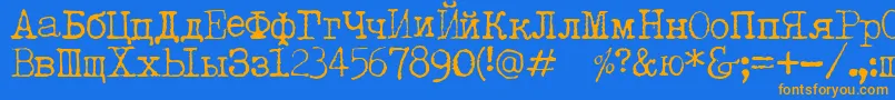 Czcionka LetteratrentadueTranslit – pomarańczowe czcionki na niebieskim tle
