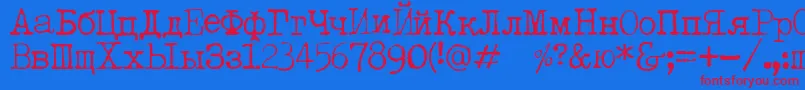 フォントLetteratrentadueTranslit – 赤い文字の青い背景