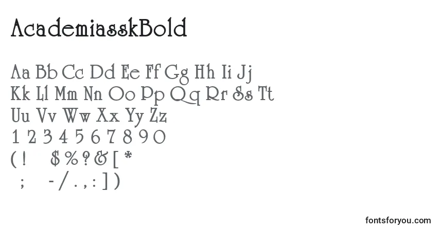 Czcionka AcademiasskBold – alfabet, cyfry, specjalne znaki