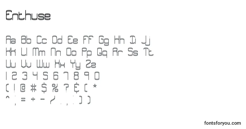 Czcionka Enthuse – alfabet, cyfry, specjalne znaki