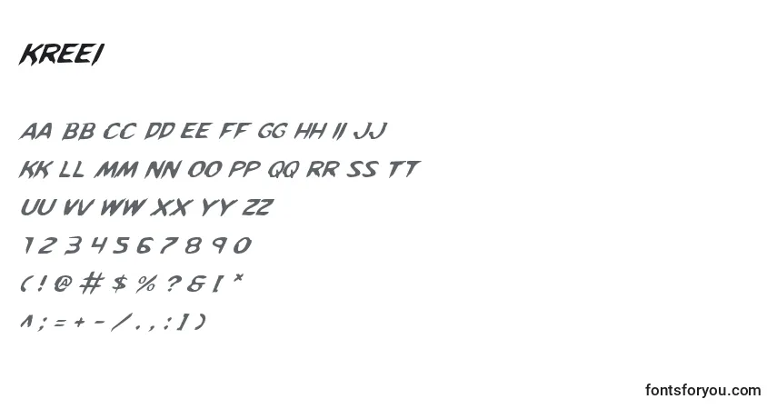 Czcionka Kreei – alfabet, cyfry, specjalne znaki