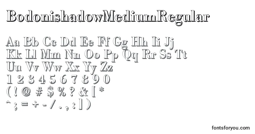 Czcionka BodonishadowMediumRegular – alfabet, cyfry, specjalne znaki