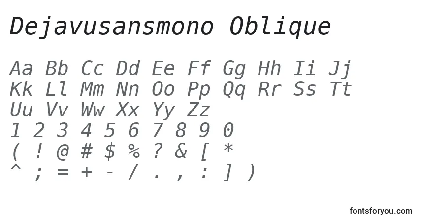 Czcionka Dejavusansmono Oblique – alfabet, cyfry, specjalne znaki