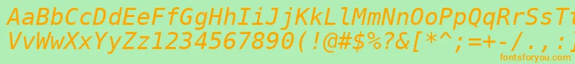 フォントDejavusansmono Oblique – オレンジの文字が緑の背景にあります。