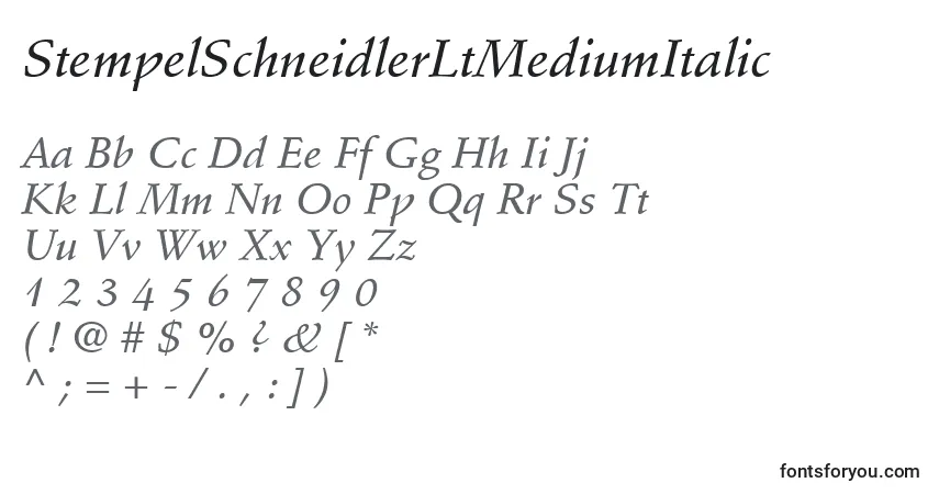 A fonte StempelSchneidlerLtMediumItalic – alfabeto, números, caracteres especiais