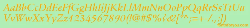 Fonte StempelSchneidlerLtMediumItalic – fontes laranjas em um fundo verde