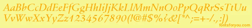 フォントStempelSchneidlerLtMediumItalic – オレンジの文字が黄色の背景にあります。